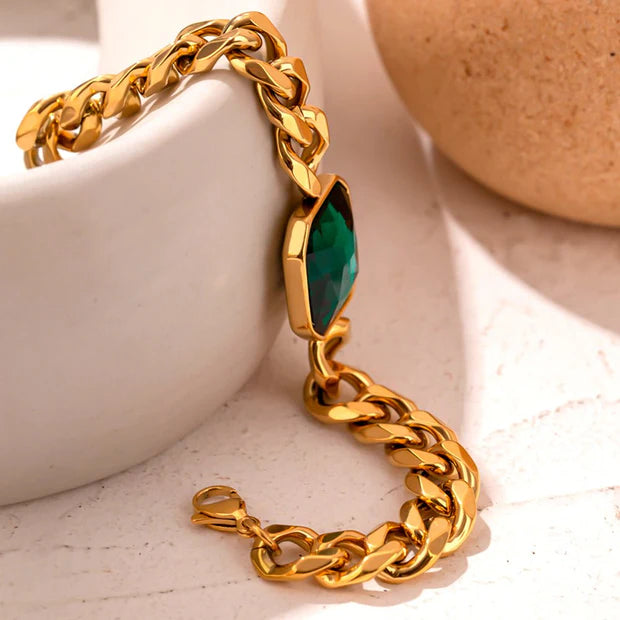 Rich Bracelet Emerald Green Stone 18k Gold Plated