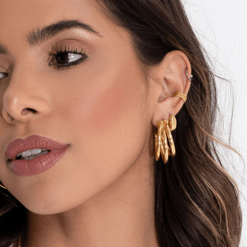 18k Gold Plated Triple Tubular Hoop Earring