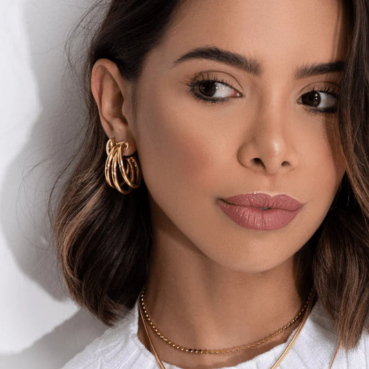 18k Gold Plated Triple Tubular Hoop Earring