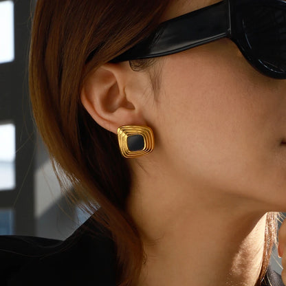 Geometric Ribbed Earrings 18K Gold Plated