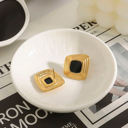 Geometric Ribbed Earrings 18K Gold Plated