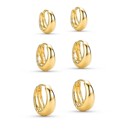 Trio Earring Smooth Articulated Hoop 18k Gold Plated