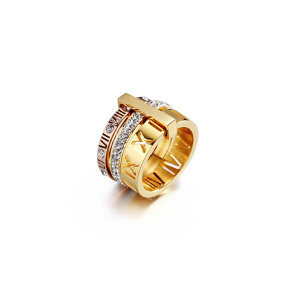 Triple Roman Numeral Hoop Ring 18K Gold Plated