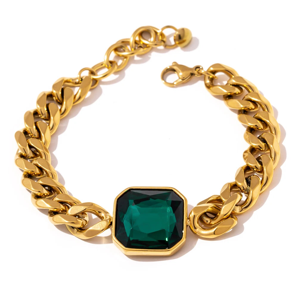 Rich Bracelet Emerald Green Stone 18k Gold Plated