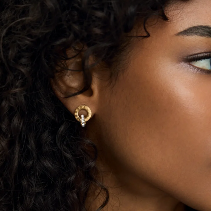 Roman Hoop Earrings with Cross Rings 18k Gold Plated