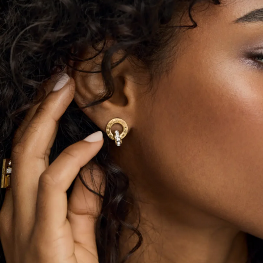 Roman Hoop Earrings with Cross Rings 18k Gold Plated