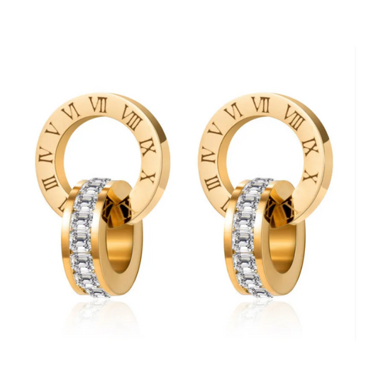 Roman Hoop Earrings with Cross Rings 18k Gold Plated
