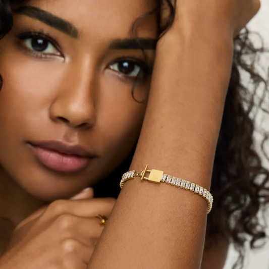 Rectangular Riviera Bracelet Plated in 18k Gold