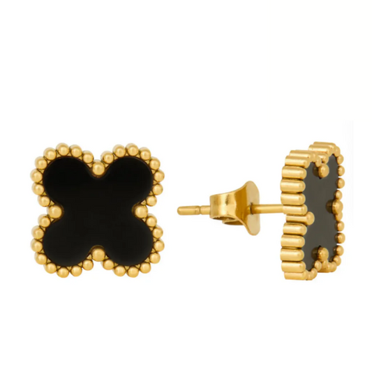 18k Gold Plated Black Clover Earrings
