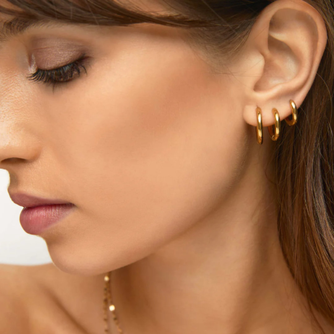 Trio of Slim Hoop Earrings Plated in 18k Gold