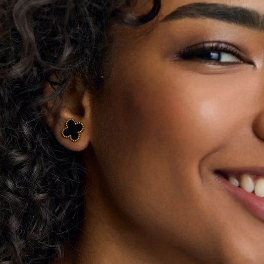 18k Gold Plated Black Clover Earrings
