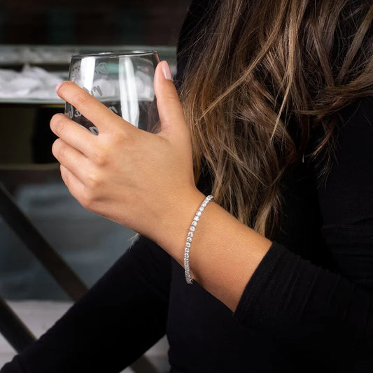 Moissanite Bracelet Plated in Sterling Silver and 18k White Gold