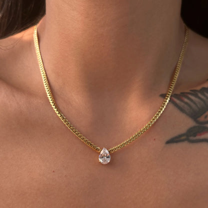 18k Gold Plated Water Drop Zirconia Pendant Necklace