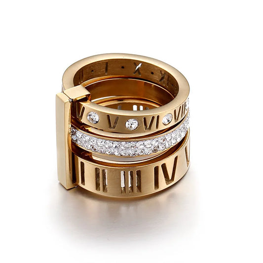 Triple Roman Numeral Hoop Ring 18K Gold Plated