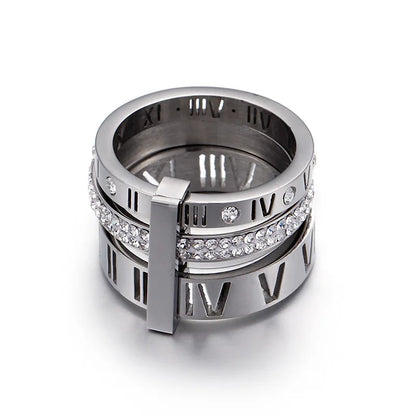 Triple Roman Numeral Hoop Ring 18K Gold Plated