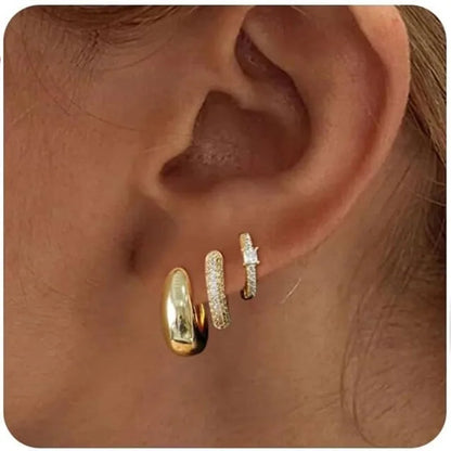 Trio Hoop Earrings with Zirconia 18K Gold Plated