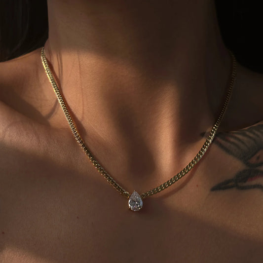 18k Gold Plated Water Drop Zirconia Pendant Necklace