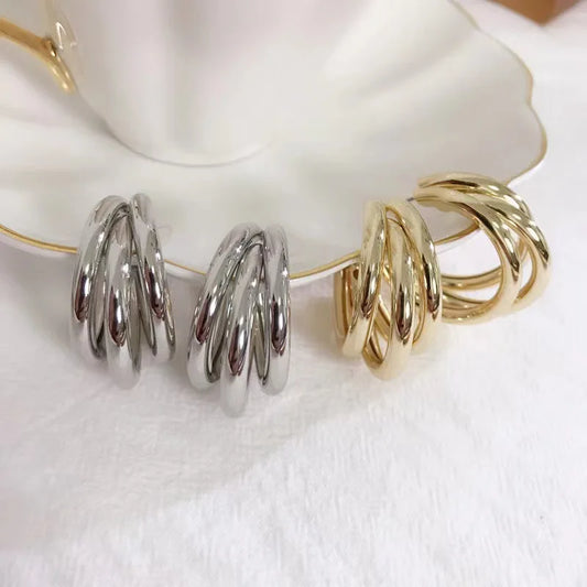 18k Gold Plated Triple Tubular Hoop Earring