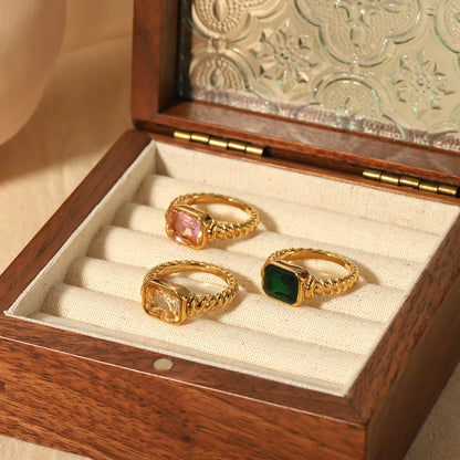 Vintage Zircon Ring 18k Gold Plated
