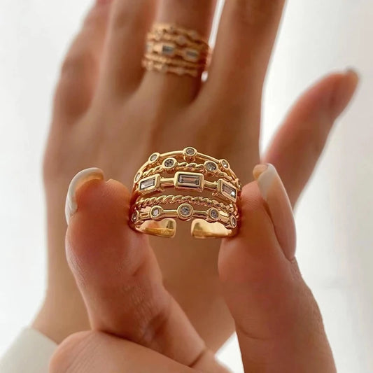 Sun Ring with Natural Stone 18K Gold Plated