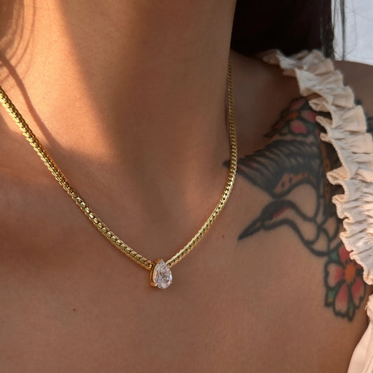 18k Gold Plated Water Drop Zirconia Pendant Necklace