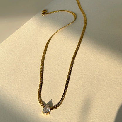 18k Gold Plated Water Drop Zirconia Pendant Necklace