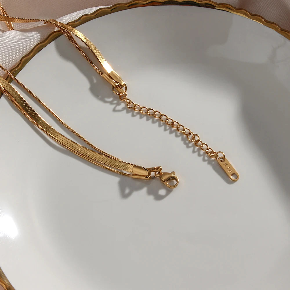 Celina Trio Layered Mesh Necklace 18K Gold Plated