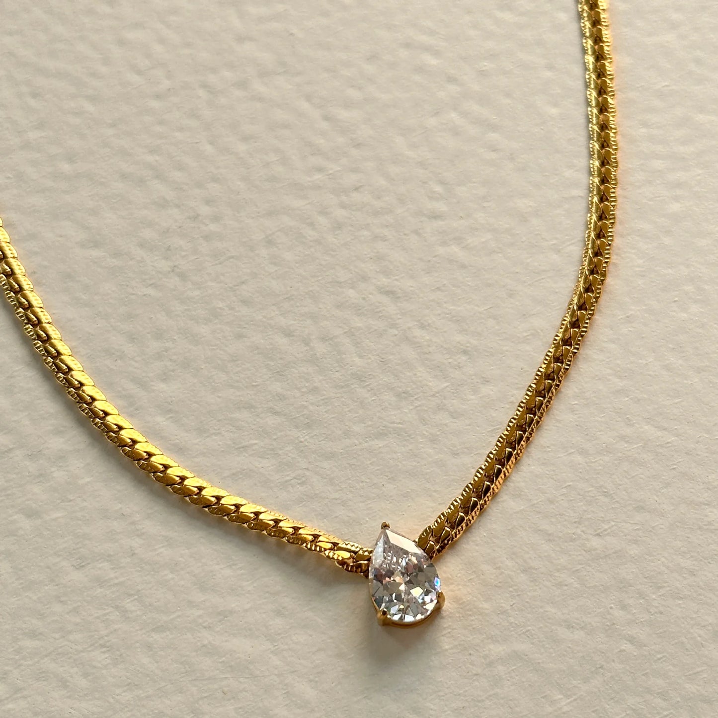 18k Gold Plated Water Drop Zirconia Pendant Necklace