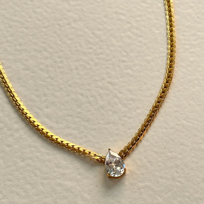 18k Gold Plated Water Drop Zirconia Pendant Necklace