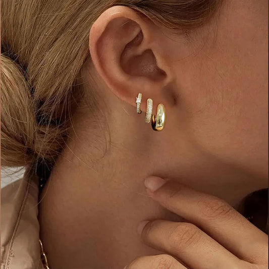 Trio Hoop Earrings with Zirconia 18K Gold Plated