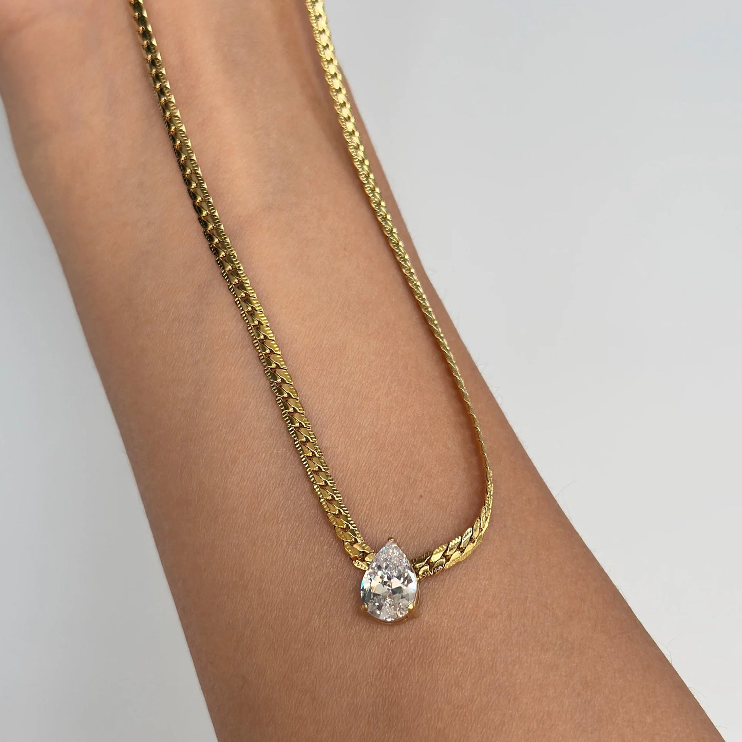 18k Gold Plated Water Drop Zirconia Pendant Necklace