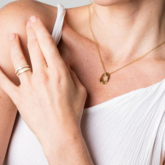 Abstract Mother-of-Pearl Adjustable Ring 18k Gold Plated