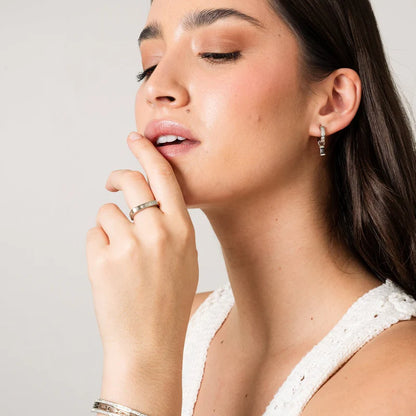 Black Diamond Hoop Earring - Silver
