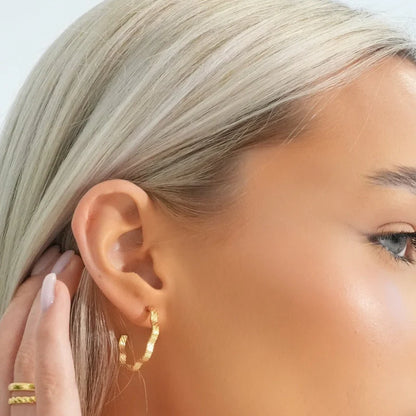 Wavy Texture Hoop Earrings 18k Gold Plated
