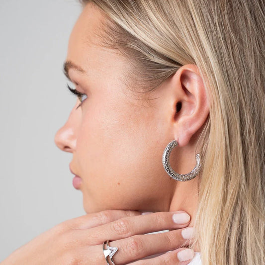 Textured Hoop Earring - Silver