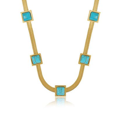 Aqua Stone Mesh Necklace 18K Gold Plated