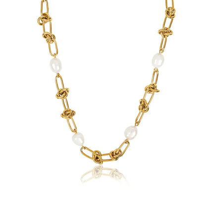 18k Gold Plated Knot and Pearl Necklace