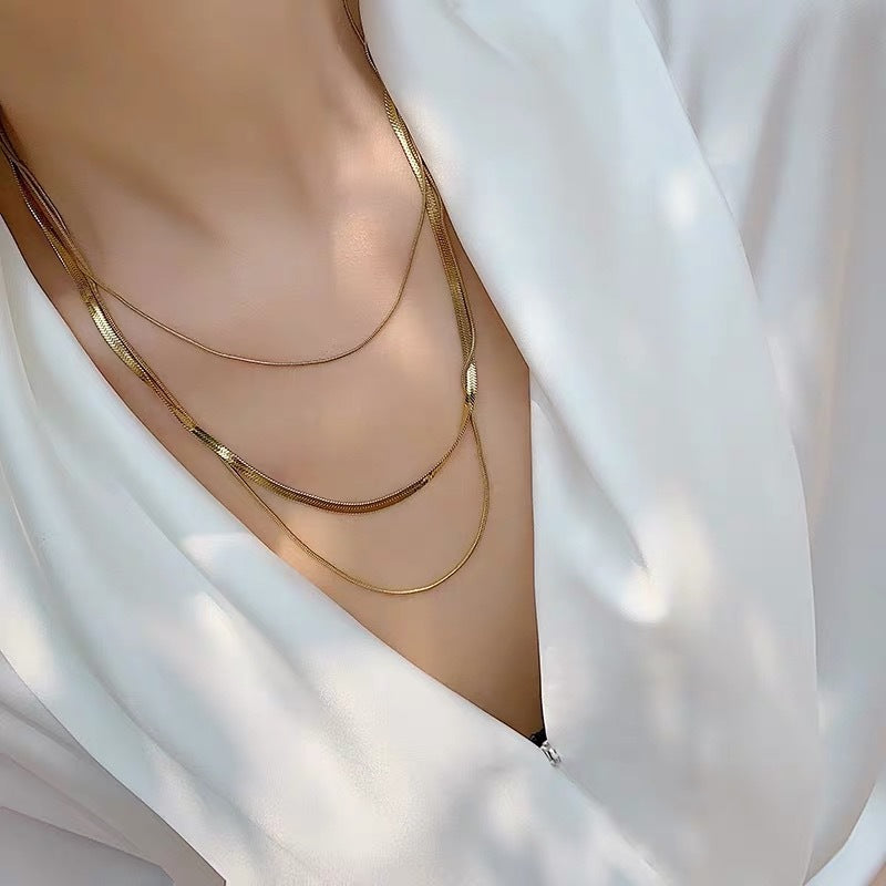 Celina Trio Layered Mesh Necklace 18K Gold Plated
