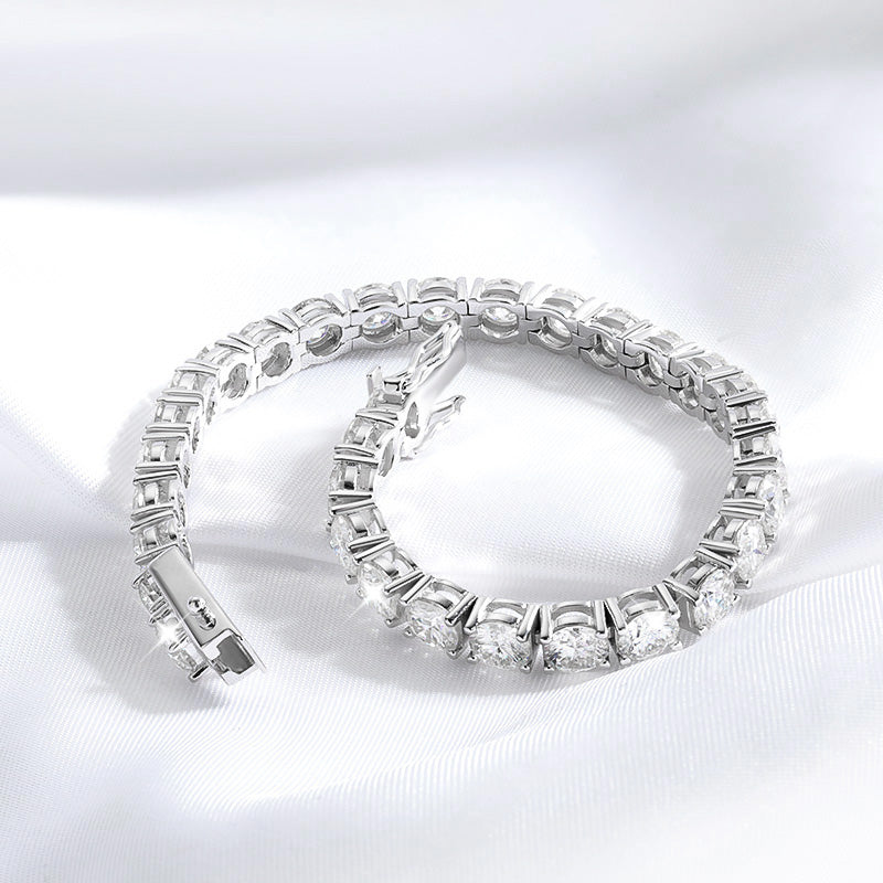 Moissanite Bracelet Plated in Sterling Silver and 18k White Gold