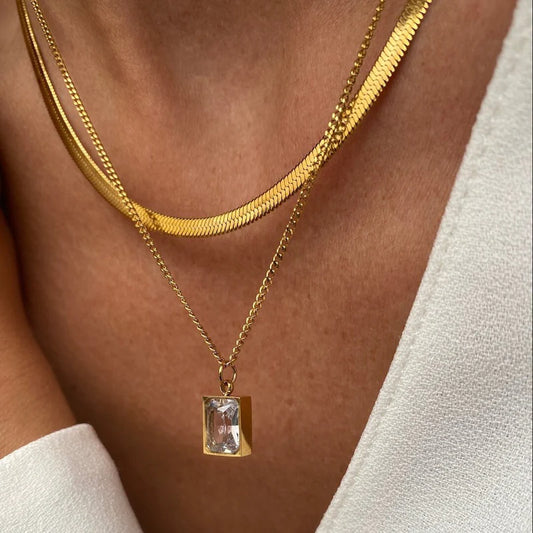 Necklace with  crystal pendant square zirconia