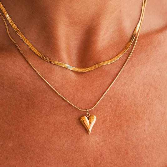 Mix of Carved Heart Necklaces Plated in 18K Gold