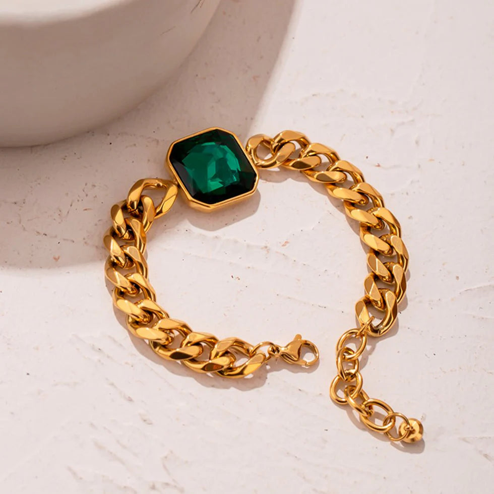 Rich Bracelet Emerald Green Stone 18k Gold Plated