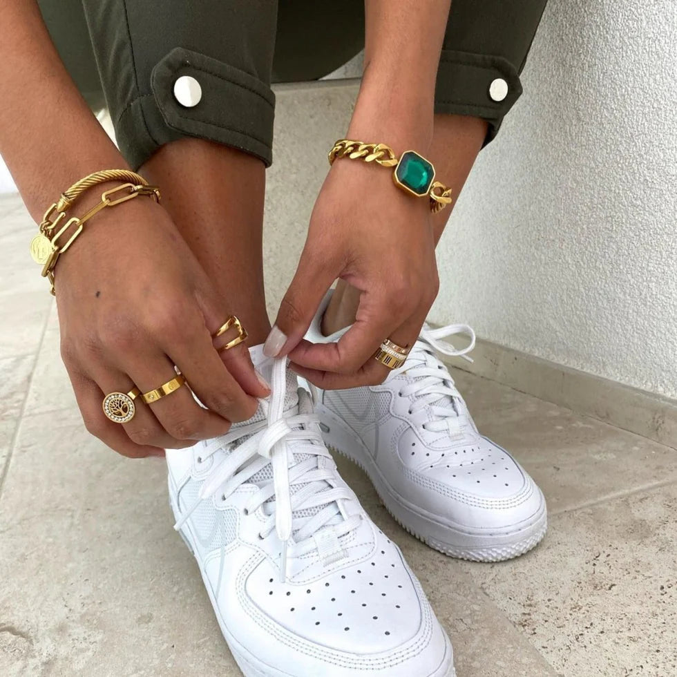 Rich Bracelet Emerald Green Stone 18k Gold Plated