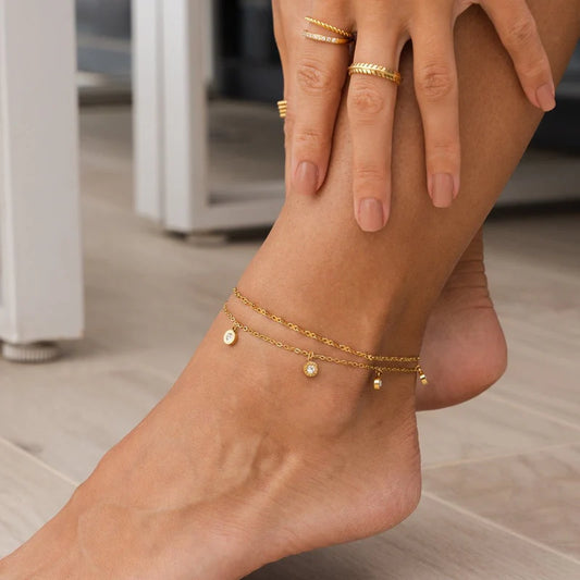 Atlas Zirconia Ankle Bracelet 18K Gold Plated